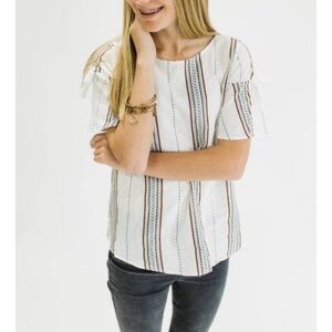 White Tribal Print Short Bell Sleeve Top